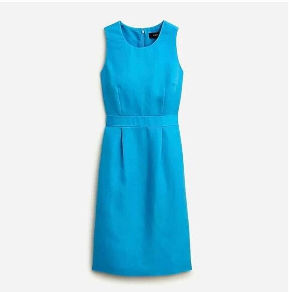 J. Crew Dress Re-Imagined Structured Linen Blend Sheath Monaco Blue 12 - Picture 1 of 7